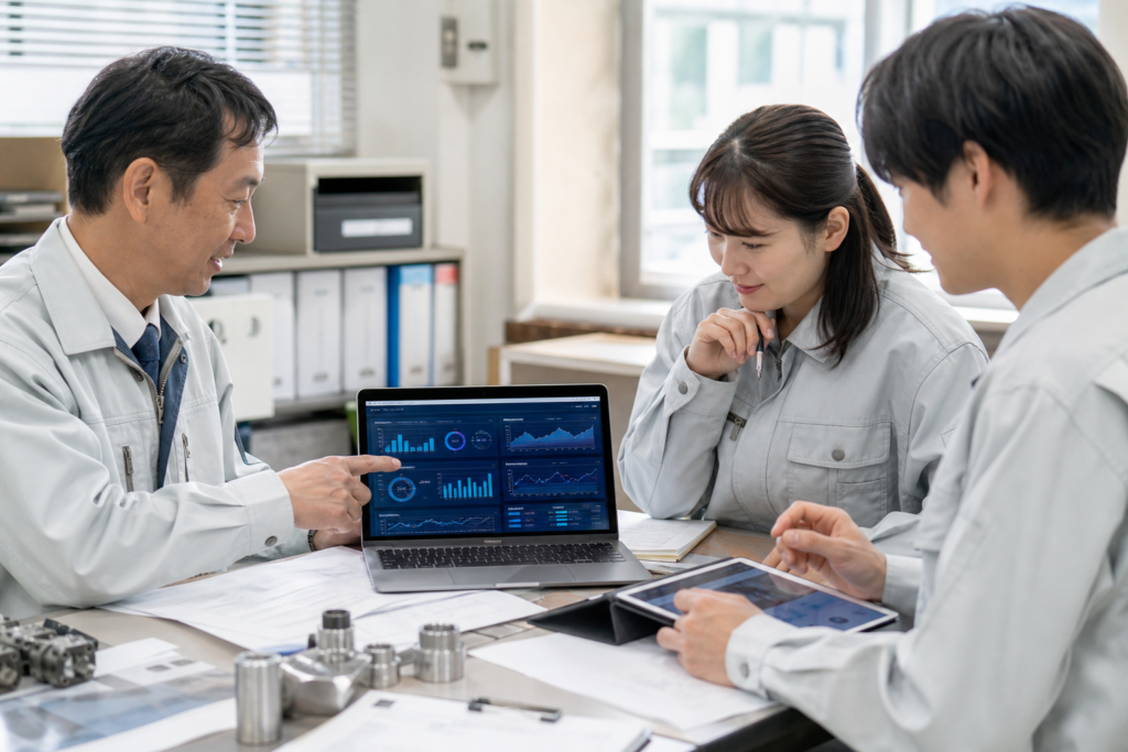 AIツールの導入費用を確認する製造業のチーム