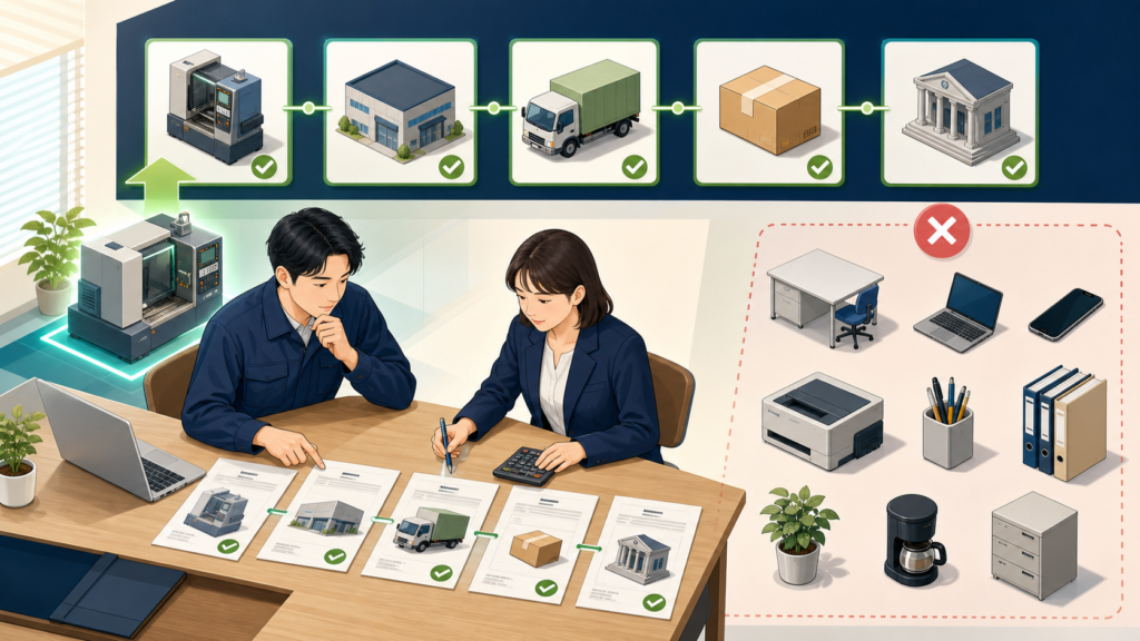 補助対象経費の見積・発注・納品・支払い書類を確認する担当者